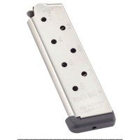  Products 12131 Power Mag Plus Stainless Steel With Black Base Pad Detachable 8rd 45 ACP For 1911 Government  Ammo